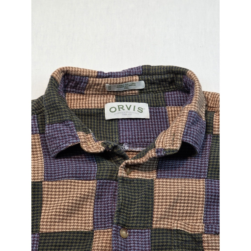 Orvis Men's L Patchwork Plaid Snap Shirt 100% Cotton Heavyweight Outdoor Flannel - Picture 3 of 13